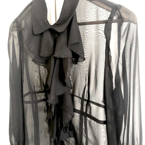 UNKOWN BRAND S Black Sheer Cascade Ruffle Blouse - Picture 7 of 12